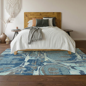 HomeRoots 5' X 8' Blue Gray & Ivory Geometric Washable Area Rug - Modern, Stain-Resistant & UV Protected Decor 667815