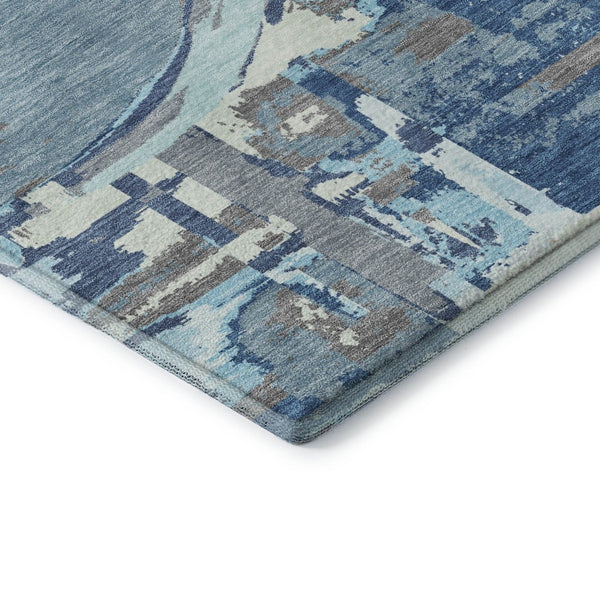 HomeRoots 9' x 12' Geometric Blue Gray and Ivory Washable Area Rug with UV Protection for High-Traffic Spaces 667818