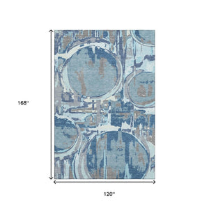 HomeRoots 10' X 14' Geometric Washable Area Rug in Blue Gray & Ivory - Durable, UV-Protected & Stylish Home Décor 667819