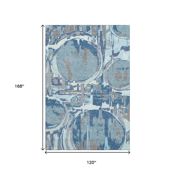 HomeRoots 10' X 14' Geometric Washable Area Rug in Blue Gray & Ivory - Durable, UV-Protected & Stylish Home Décor 667819