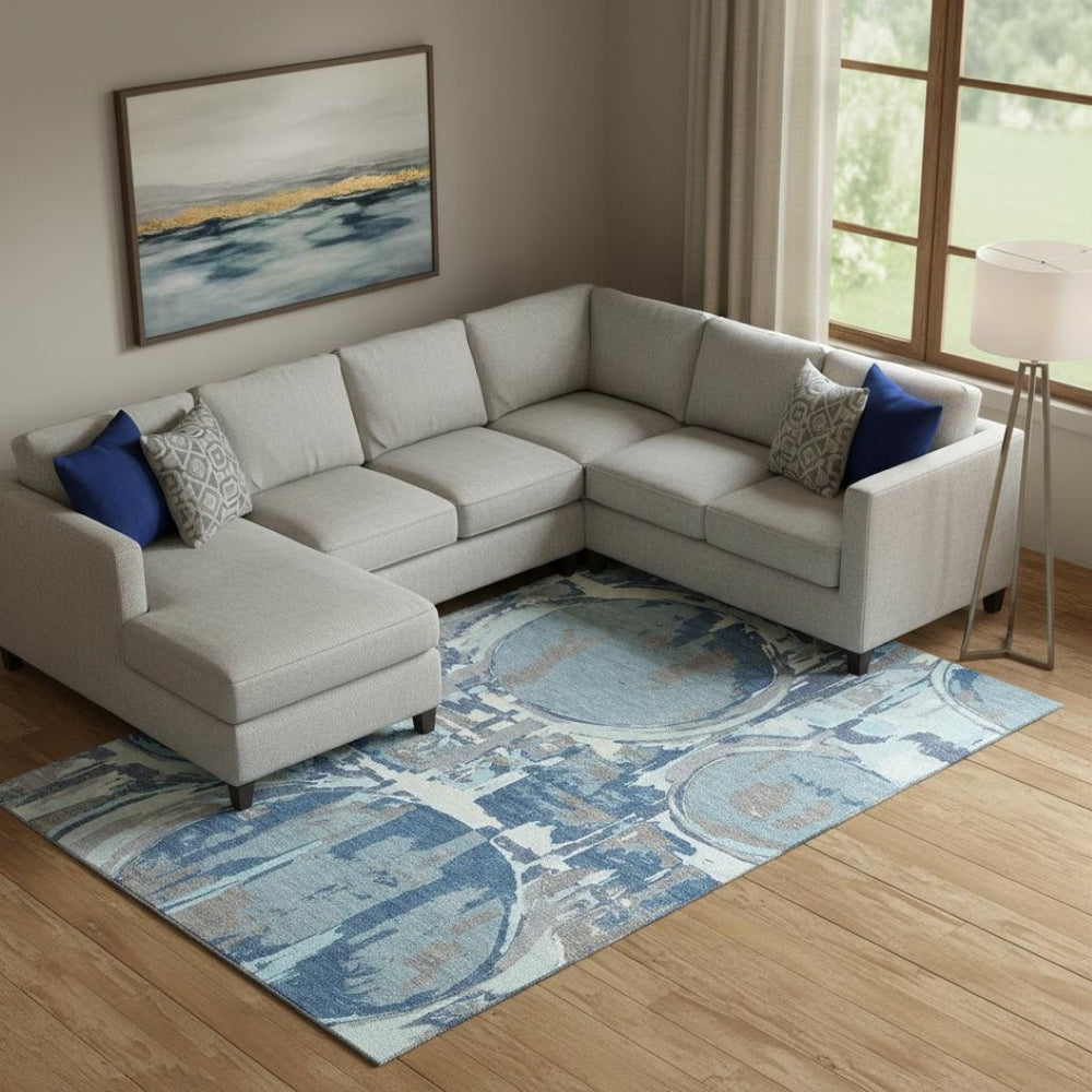 HomeRoots 10' X 14' Geometric Washable Area Rug in Blue Gray & Ivory - Durable, UV-Protected & Stylish Home Décor 667819