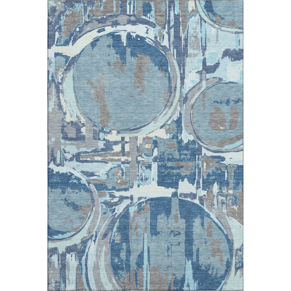 HomeRoots 10' X 14' Geometric Washable Area Rug in Blue Gray & Ivory - Durable, UV-Protected & Stylish Home Décor 667819