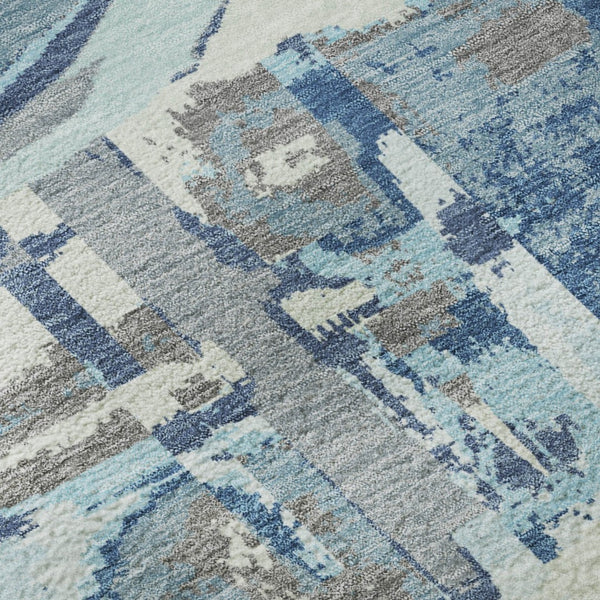 HomeRoots 10' X 14' Geometric Washable Area Rug in Blue Gray & Ivory - Durable, UV-Protected & Stylish Home Décor 667819
