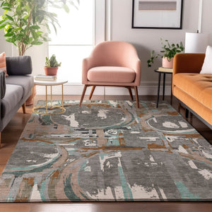 HomeRoots 5' X 8' Gray Copper And Ivory Geometric Area Rug - Washable, Stain-Resistant, UV Protected Design 667821