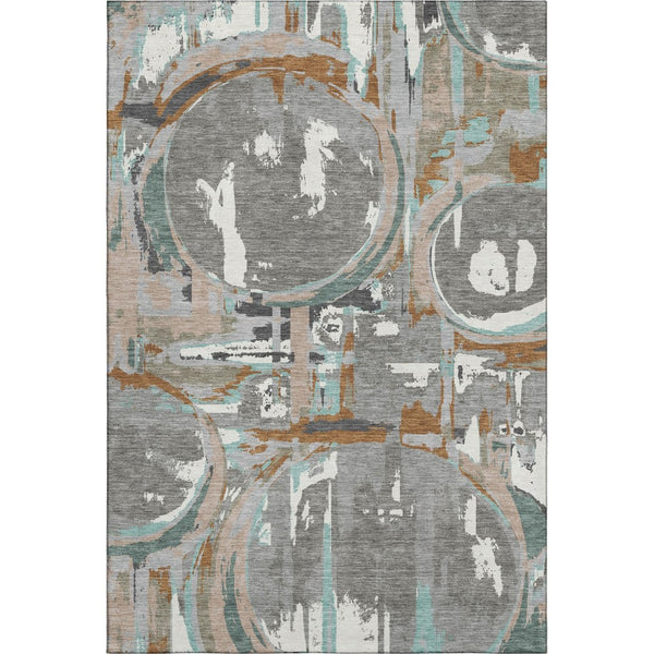 HomeRoots 5' X 8' Gray Copper And Ivory Geometric Area Rug - Washable, Stain-Resistant, UV Protected Design 667821