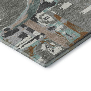 HomeRoots 5' X 8' Gray Copper And Ivory Geometric Area Rug - Washable, Stain-Resistant, UV Protected Design 667821