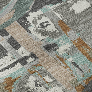 HomeRoots 5' X 8' Gray Copper And Ivory Geometric Area Rug - Washable, Stain-Resistant, UV Protected Design 667821