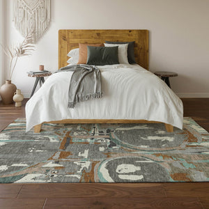 HomeRoots 5' X 8' Gray Copper And Ivory Geometric Area Rug - Washable, Stain-Resistant, UV Protected Design 667821