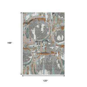 HomeRoots 10' X 14' Modern Gray Copper Ivory Geometric Area Rug - Washable, UV Protected, Easy Care Home Accent 667825