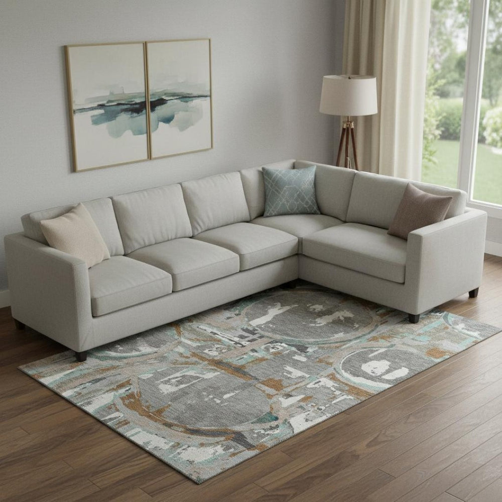 HomeRoots 10' X 14' Modern Gray Copper Ivory Geometric Area Rug - Washable, UV Protected, Easy Care Home Accent 667825