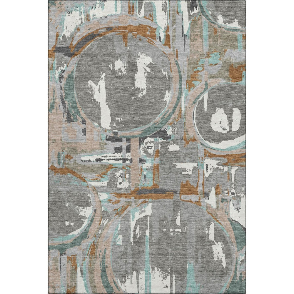 HomeRoots 10' X 14' Modern Gray Copper Ivory Geometric Area Rug - Washable, UV Protected, Easy Care Home Accent 667825