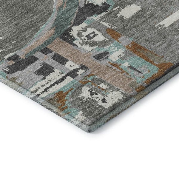 HomeRoots 10' X 14' Modern Gray Copper Ivory Geometric Area Rug - Washable, UV Protected, Easy Care Home Accent 667825