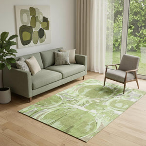HomeRoots 5' X 8' Geometric Area Rug in Green, Gray & Ivory – Washable, UV Protected & Perfect for Busy Homes 667827