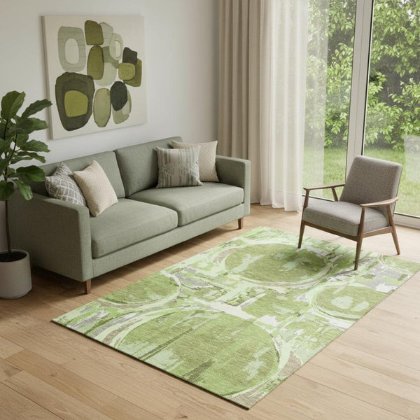 HomeRoots 5' X 8' Geometric Area Rug in Green, Gray & Ivory – Washable, UV Protected & Perfect for Busy Homes 667827