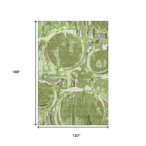 HomeRoots 10' X 14' Stylish Green Gray Ivory Geometric Washable Area Rug - UV Protection & Stain Resistant! 667831