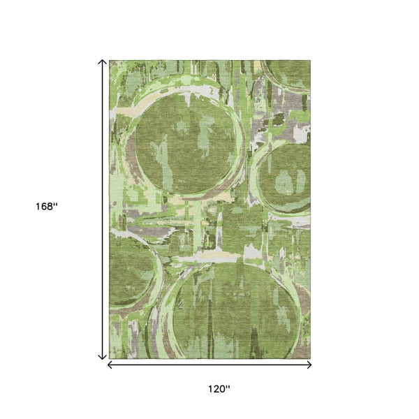 HomeRoots 10' X 14' Stylish Green Gray Ivory Geometric Washable Area Rug - UV Protection & Stain Resistant! 667831