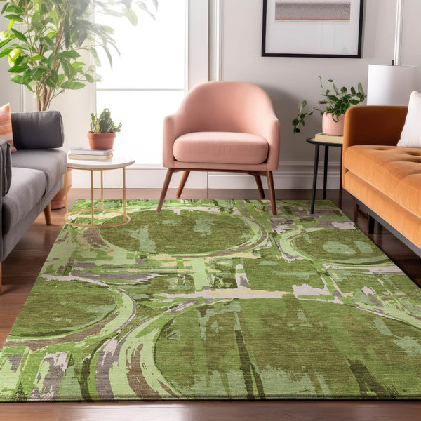 HomeRoots 10' X 14' Stylish Green Gray Ivory Geometric Washable Area Rug - UV Protection & Stain Resistant! 667831