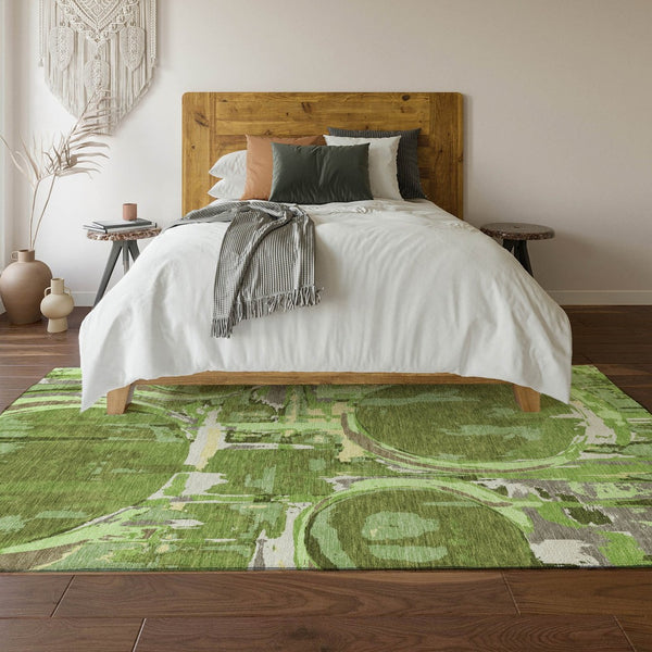 HomeRoots 10' X 14' Stylish Green Gray Ivory Geometric Washable Area Rug - UV Protection & Stain Resistant! 667831