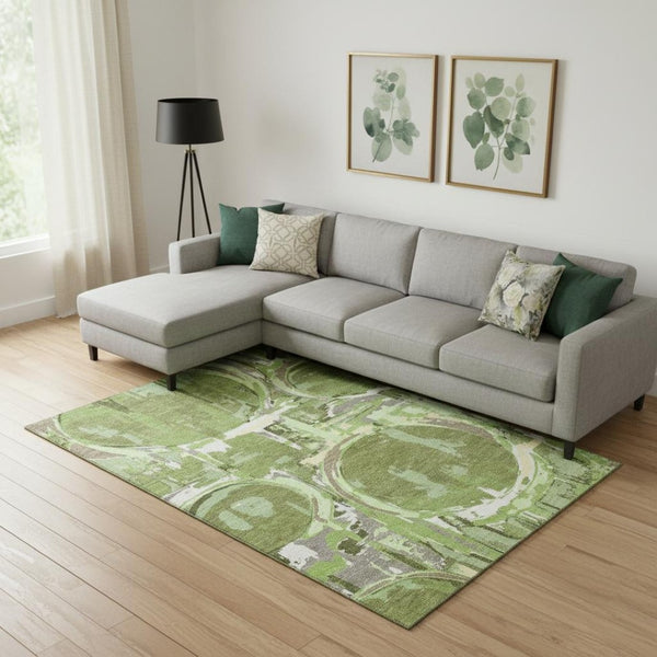 HomeRoots 10' X 14' Stylish Green Gray Ivory Geometric Washable Area Rug - UV Protection & Stain Resistant! 667831