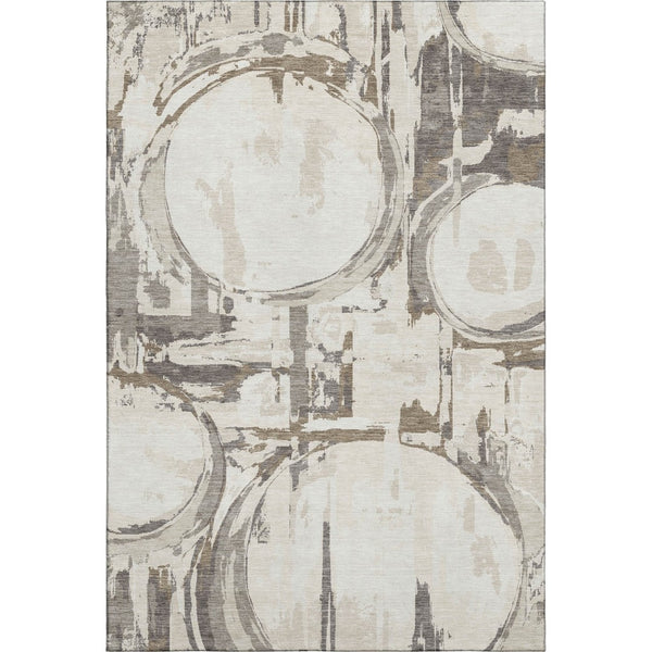 HomeRoots 5' X 8' Stylish Ivory Taupe & Beige Geometric Area Rug - Washable, UV Protected, Pet Friendly! 667833