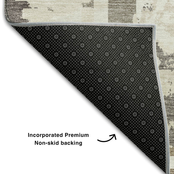 HomeRoots 5' X 8' Stylish Ivory Taupe & Beige Geometric Area Rug - Washable, UV Protected, Pet Friendly! 667833