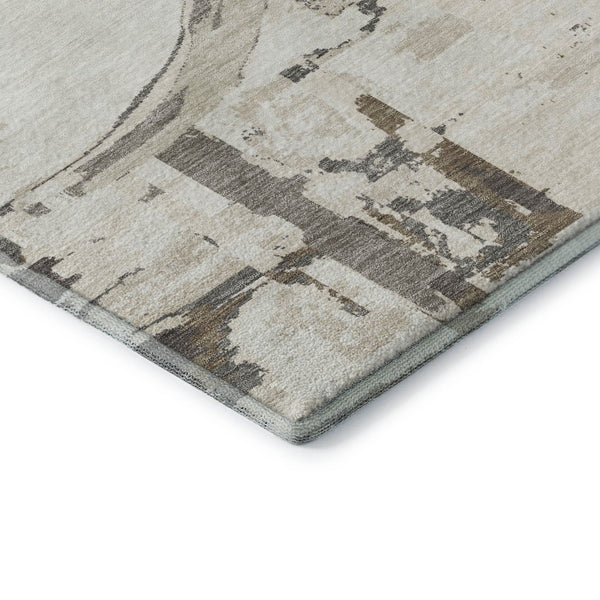 HomeRoots 5' X 8' Stylish Ivory Taupe & Beige Geometric Area Rug - Washable, UV Protected, Pet Friendly! 667833