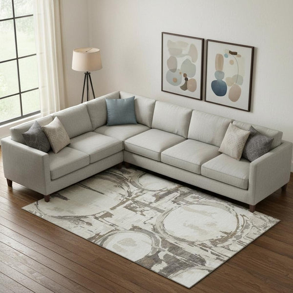 HomeRoots 8' X 10' Stylish Washable Area Rug in Ivory, Taupe & Beige - UV Protected, Non-Slip & Easy Care 667835