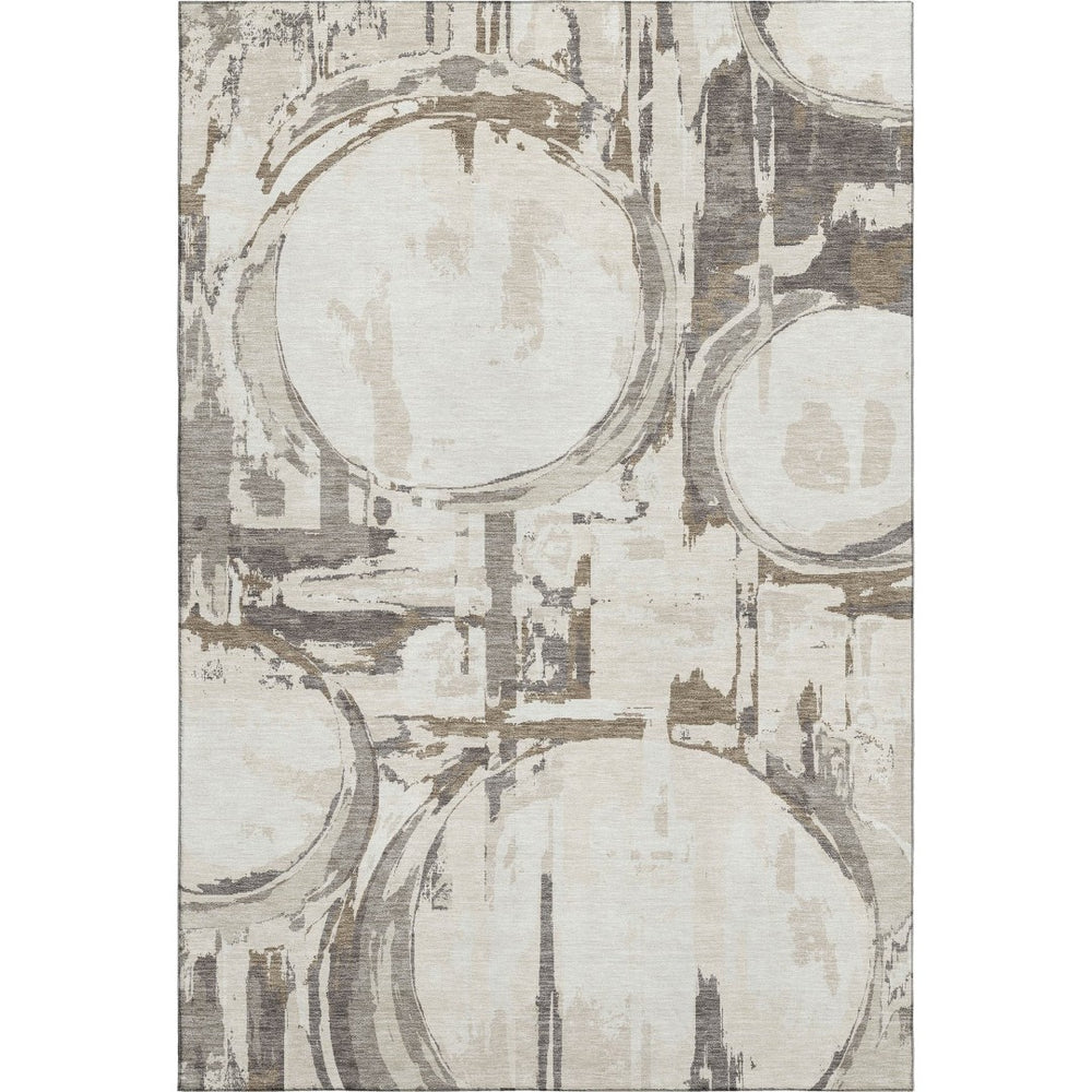 HomeRoots 9' X 12' Durable Ivory Taupe Beige Geometric Washable Area Rug with UV Protection for Homes 667836