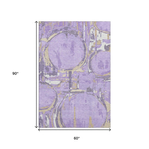 HomeRoots 5' X 8' Stylish Lavender and Gray Geometric Area Rug - Washable, UV Protected for High-Traffic Spaces 667839