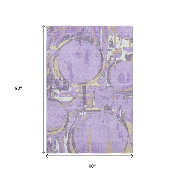 HomeRoots 5' X 8' Stylish Lavender and Gray Geometric Area Rug - Washable, UV Protected for High-Traffic Spaces 667839