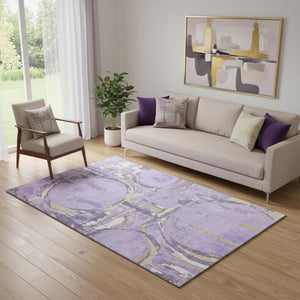 HomeRoots 5' X 8' Stylish Lavender and Gray Geometric Area Rug - Washable, UV Protected for High-Traffic Spaces 667839