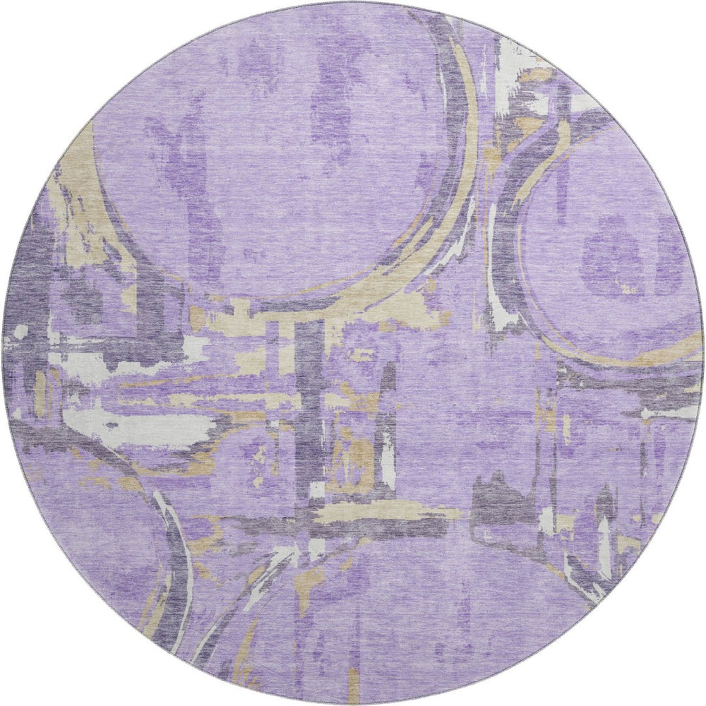 HomeRoots 8' Modern Geometric Washable Round Rug in Lavender, Beige & Gray - UV-Protected Durability & Style 667840