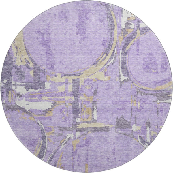HomeRoots 8' Modern Geometric Washable Round Rug in Lavender, Beige & Gray - UV-Protected Durability & Style 667840