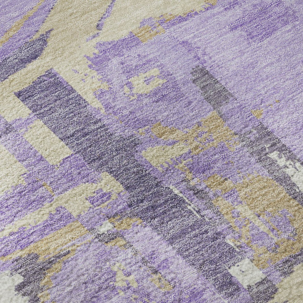 HomeRoots 8' Modern Geometric Washable Round Rug in Lavender, Beige & Gray - UV-Protected Durability & Style 667840