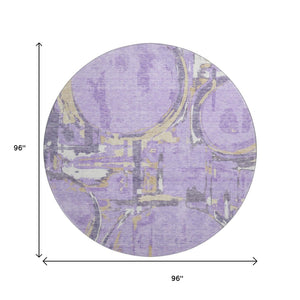 HomeRoots 8' Modern Geometric Washable Round Rug in Lavender, Beige & Gray - UV-Protected Durability & Style 667840