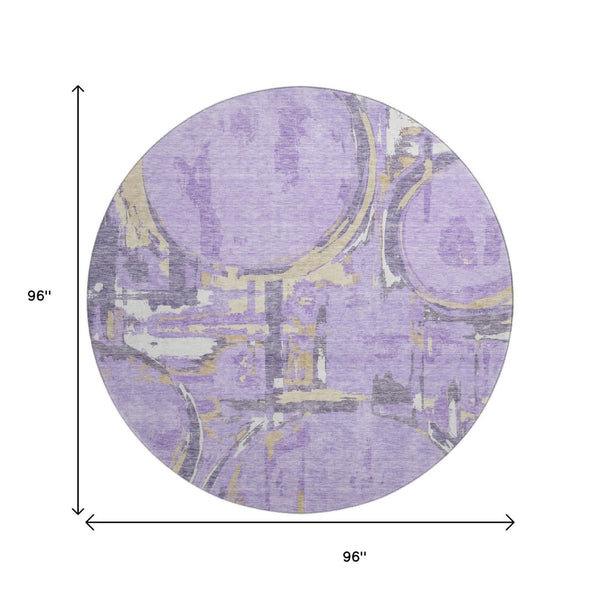 HomeRoots 8' Modern Geometric Washable Round Rug in Lavender, Beige & Gray - UV-Protected Durability & Style 667840