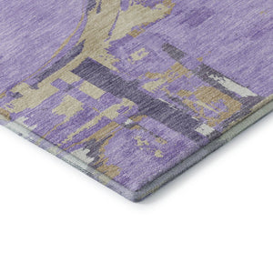 HomeRoots 8' X 10' Contemporary Lavender Beige Gray Geometric Area Rug – Washable, UV-Protected, Durable Design 667841
