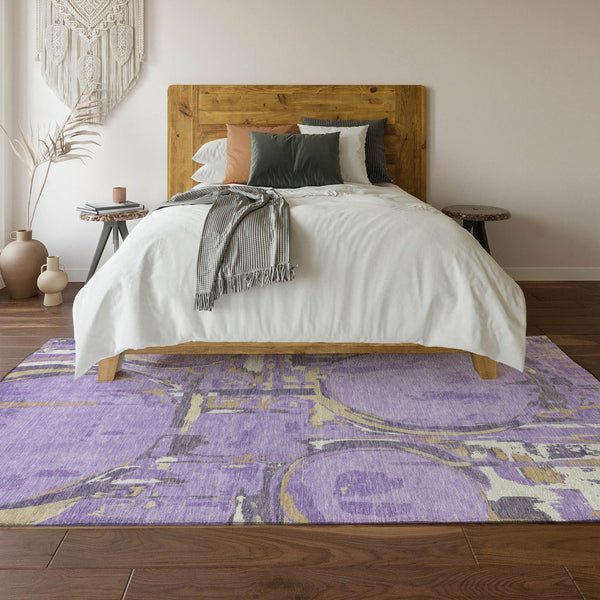 HomeRoots 8' X 10' Contemporary Lavender Beige Gray Geometric Area Rug – Washable, UV-Protected, Durable Design 667841
