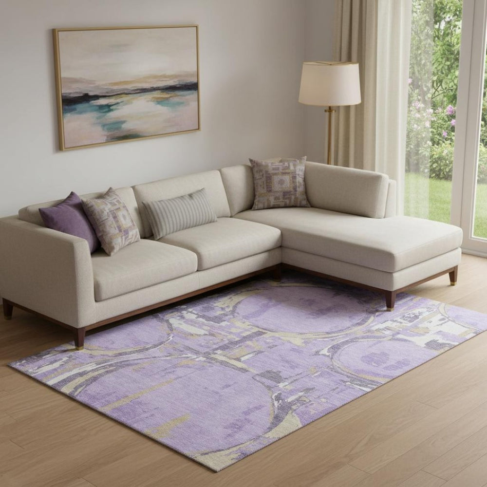 HomeRoots 9' X 12' Stylish Lavender Beige & Gray Geometric Washable Area Rug with UV & Stain Resistance 667842