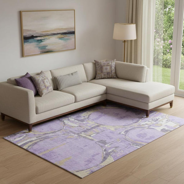 HomeRoots 9' X 12' Stylish Lavender Beige & Gray Geometric Washable Area Rug with UV & Stain Resistance 667842