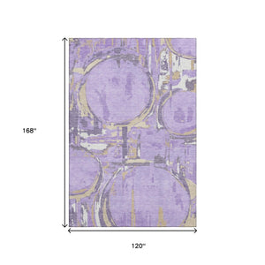 HomeRoots 10' X 14' Stylish Geometric Area Rug in Lavender Beige & Gray - Washable, UV Protected, Family-Friendly! 667843