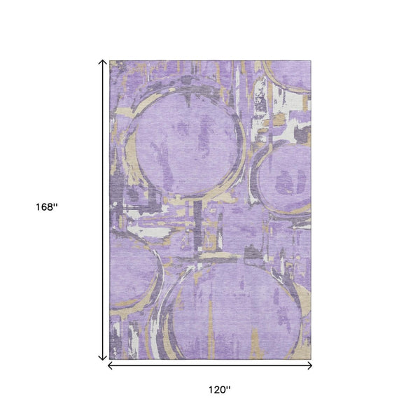 HomeRoots 10' X 14' Stylish Geometric Area Rug in Lavender Beige & Gray - Washable, UV Protected, Family-Friendly! 667843
