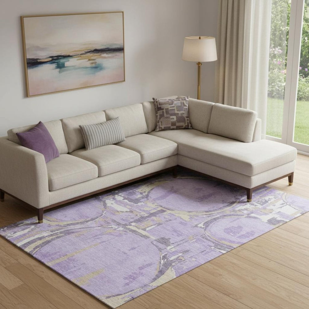 HomeRoots 10' X 14' Stylish Geometric Area Rug in Lavender Beige & Gray - Washable, UV Protected, Family-Friendly! 667843