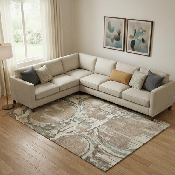 HomeRoots 8' X 10' Coffee Beige & Gray Geometric Washable Area Rug – Durable, Stain-Resistant, UV Protected Design 667847