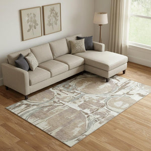 HomeRoots 9' X 12' Coffee Beige and Gray Geometric Area Rug - Durable, Washable, UV-Protected for Modern Homes 667848