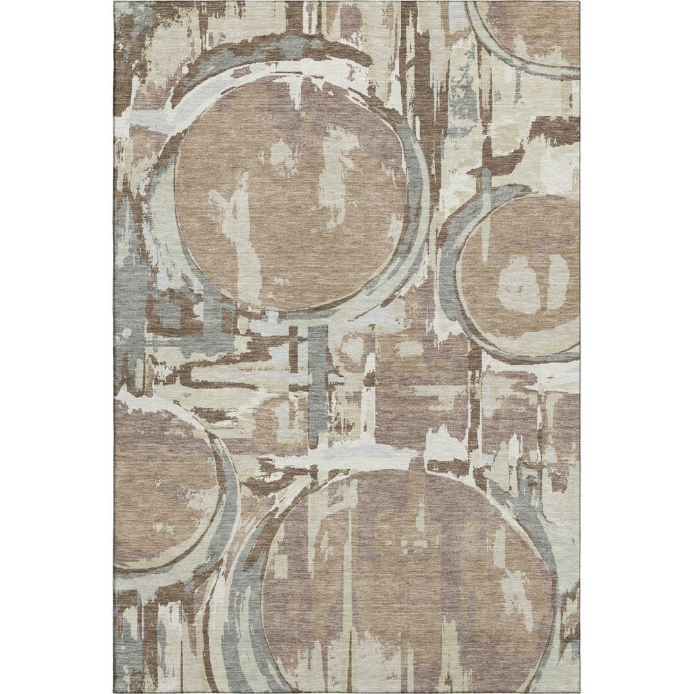 HomeRoots 9' X 12' Coffee Beige and Gray Geometric Area Rug - Durable, Washable, UV-Protected for Modern Homes 667848