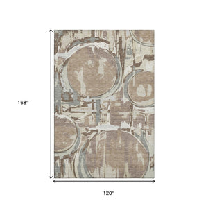 HomeRoots 10' X 14' Coffee Beige & Gray Geometric Washable Area Rug - UV Protection, Stain Resistant, Durable Design 667849