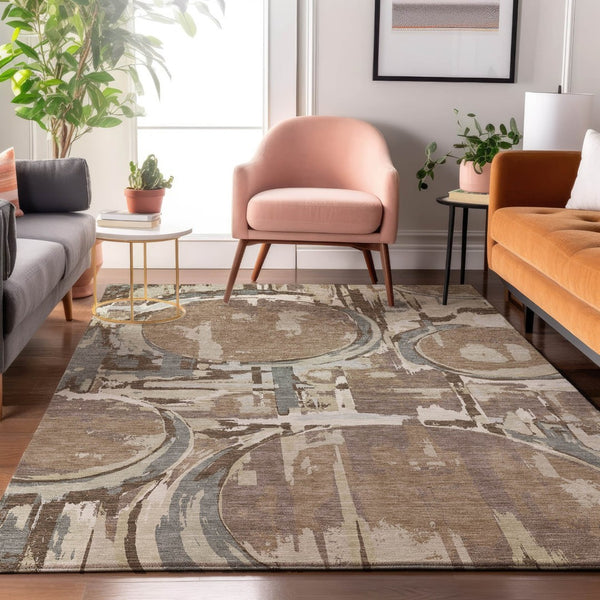 HomeRoots 10' X 14' Coffee Beige & Gray Geometric Washable Area Rug - UV Protection, Stain Resistant, Durable Design 667849