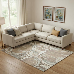 HomeRoots 10' X 14' Coffee Beige & Gray Geometric Washable Area Rug - UV Protection, Stain Resistant, Durable Design 667849