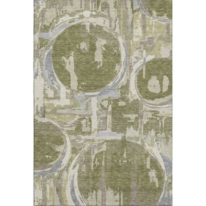 HomeRoots 9' X 12' Olive Green, Gray & Silver Geometric Area Rug - Washable, UV-Protected & Stain-Resistant! 667854